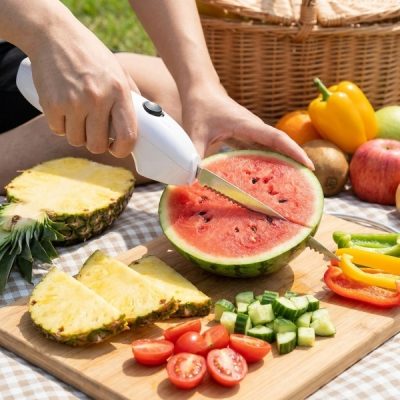 Brezžični električni nož – dvojna rezila iz nerjavečega jekla, 21 cm, pečeno meso in kruh nareže v nekaj sekundah | SLICETRON